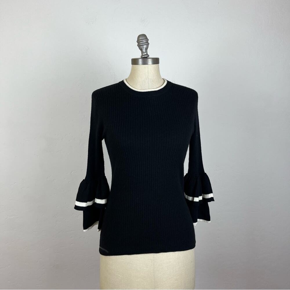 FRAME Ruffle-Cuff Rib-Knit Wool Sweater - Picture 2 of 8